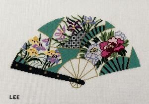 Lee’s Needle Arts Hand-Painted Needlepoint Canvas Miniature F800 Asian Iris Fan